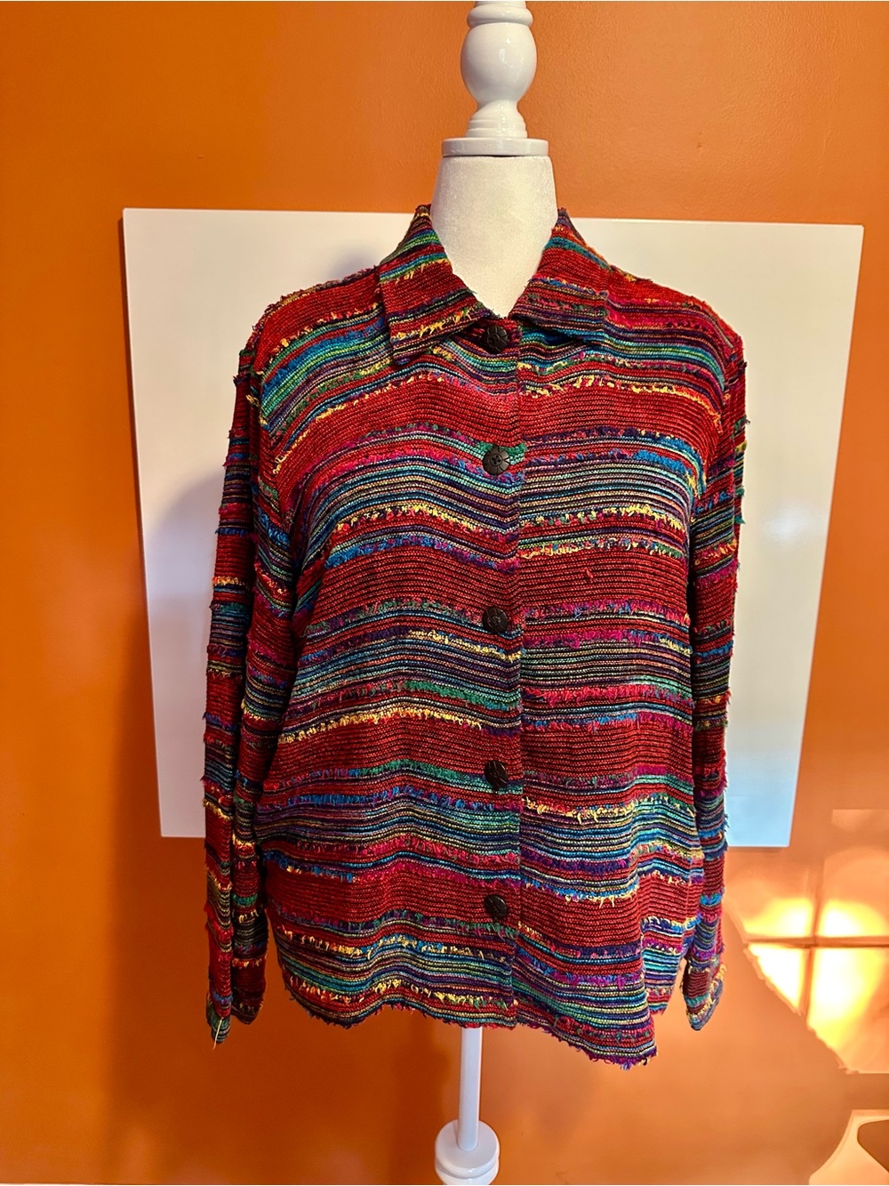 Coldwater Creek Multicolor Textured Striped Button-Front Jacket